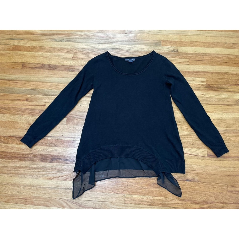 Chelsea & Theodore Pullover Sweater Women's S Black Knit Long Sleeve Crew Neck